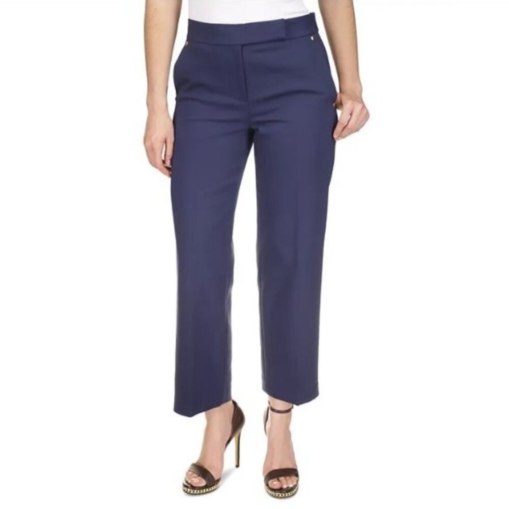 Michael Kors High Rise Straight-Leg Flap Pocket Pants 10 Blue Dressy Office NEW